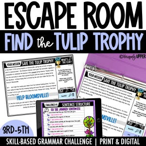 Spring Grammar Escape Room - Grammar Review Game for Upper Elementary - ELA Classroom Escape Room - Digital & Printable