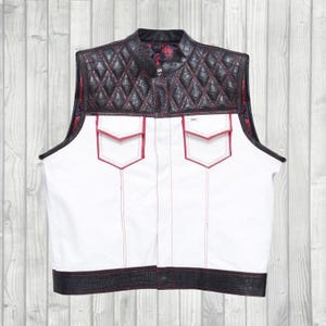 Leather Vest Hunt Club Motorcycle bikers Vest | Black & White | Hunt Club Vest | Diamond Stitch Handmade Waistcoat