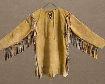 Men’s Native Sioux Style Suede Leather Jacket – Western American Fringed & Handmade Jacket