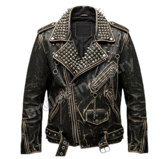 Black Studded Leather Biker Jacket | Punk Rock Motorcycle Jacket