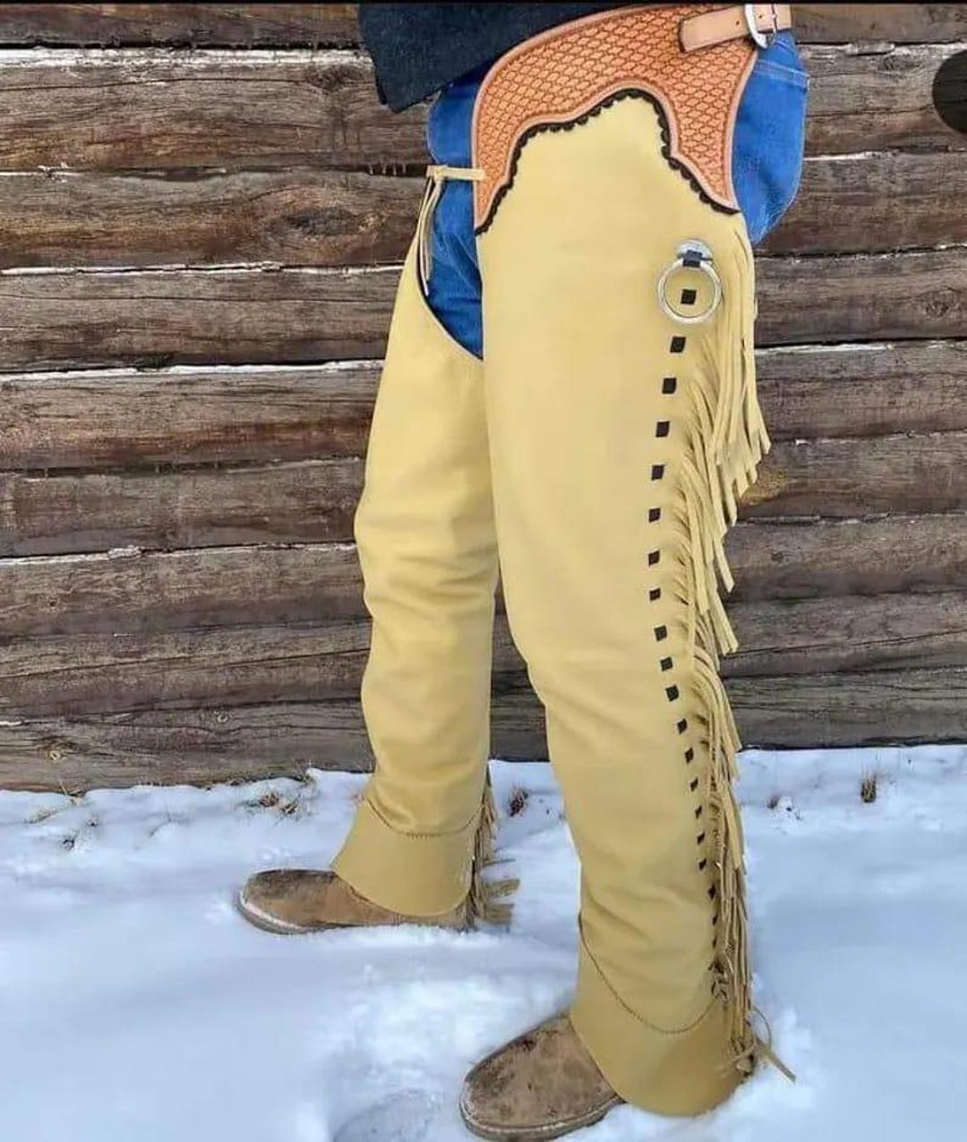 Grey Ranch Riding Chaps Handmade Buckskin Leather Cowboy Chaps With Fringe | Western Rodeo ...