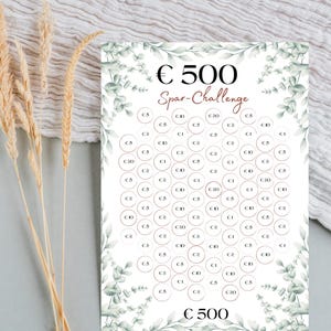 Savings Challenge PDF – Budget Tracker for Saving Money – Minimalist Savings Challenge with Eucalyptus – Printable Savings Plan