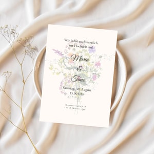 Set di inviti per matrimonio con fiori di campo | Invito digitale in PDF, menù, save-the-date, RSVP | Articoli di cancelleria floreali per matrimoni | Scarica e stampa
