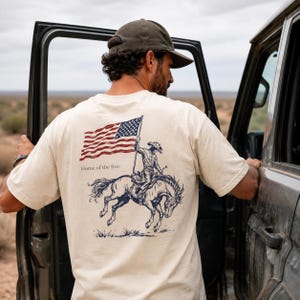 Patriotic Cowboy Bucking Bronco T-Shirt, Americana Western Graphic Tee