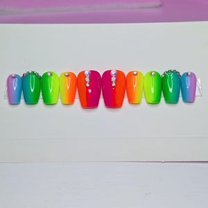 Neon Rainbow Press on Nails
