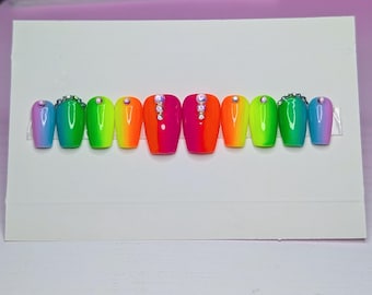Neon Rainbow Press on Nails