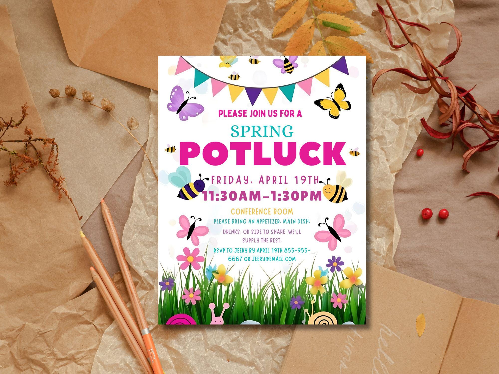 Spring Potluck Signage Editable Spring Potluck Invitation, Printable Luncheon Party Flyer ...