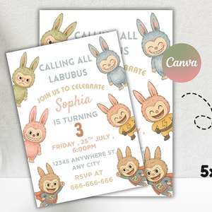 Labubu Birthday Invitation, Labubu Editable Template, Labubu Birthday Party, Labubu Canva Invitation, Printable Instant Download
