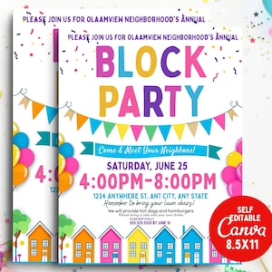 Flyer d'invitation à une fête de quartier, modèle de flyer à créer soi-même, invitation à une fête de quartier, flyer communautaire, flyer pré-conçu pour une fête de rue