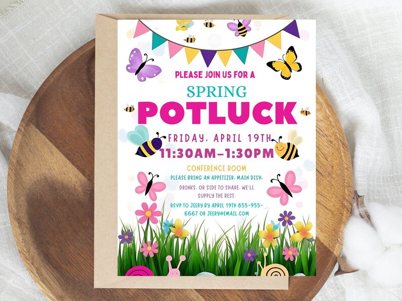 Spring Potluck Sign Printable Editable Spring Potluck Invitation, Printable Luncheon Party Flyer ...