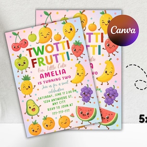 Editable Two-tti Frutti Birthday Invite Two-tti Frutti 2nd Birthday Tutti Frutti Party Invite, Fruit Party, Twotti Fruitti, Instant Download