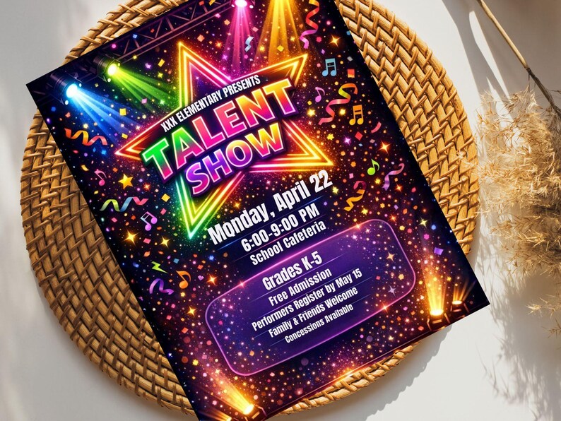 School Talent Show Flyer Template Editable in Canva | Elementary ...
