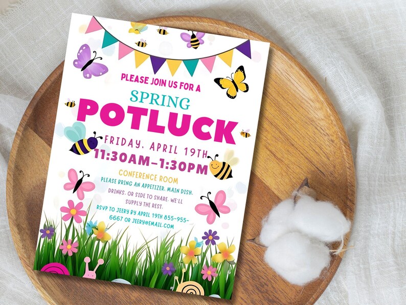Editable Spring Potluck Invitation, Printable Luncheon Party Flyer ...