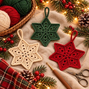 Crochet Christmas Stars Decor Pattern PDF, Christmas Tree Star Ornaments, Holiday Crochet Decorations, Festive Winter Star Pattern