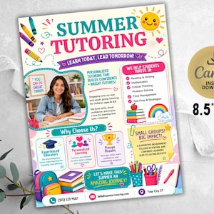 Summer Tutoring Flyer Template, Editable Canva Tutor Flyer, Academic Coaching Advertisement, Summer Learning Program Flyer, Printable