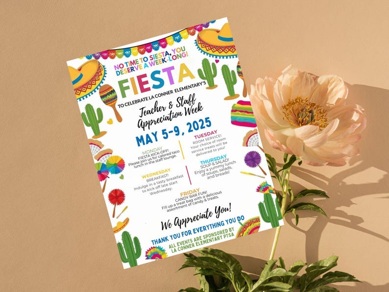 Editable Mexican Fiesta Theme Teacher & Staff Appreciation Theme Cinco ...