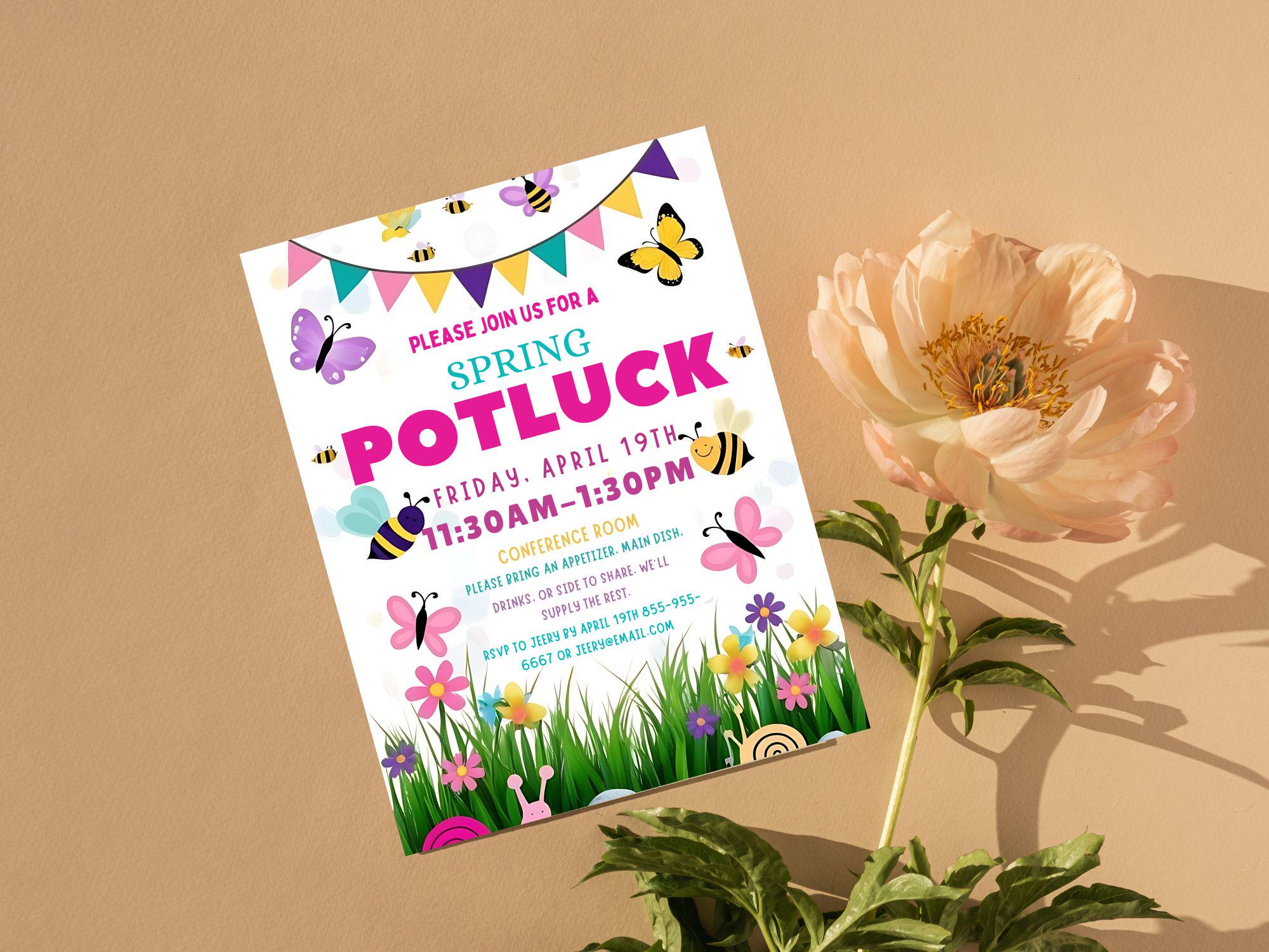 Editable Spring Potluck Invitation, Printable Luncheon Party Flyer ...