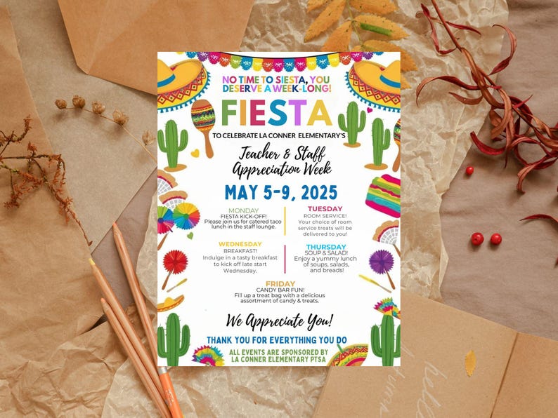 Editable Mexican Fiesta Theme Teacher & Staff Appreciation Theme Cinco ...