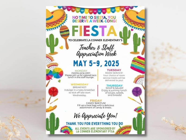 Editable Mexican Fiesta Theme Teacher & Staff Appreciation Theme Cinco ...