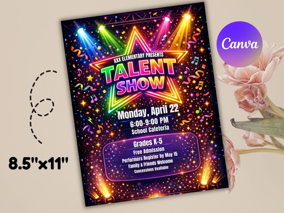 School Talent Show Flyer Template Editable in Canva | Elementary ...