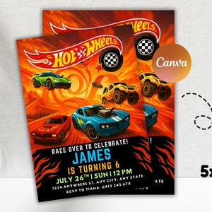 Editable Hot Cars Birthday Invitation Template Digital Download Race Party Invite for Boys, Printable Racing Car Invite Card Jpg,Png,Pdf