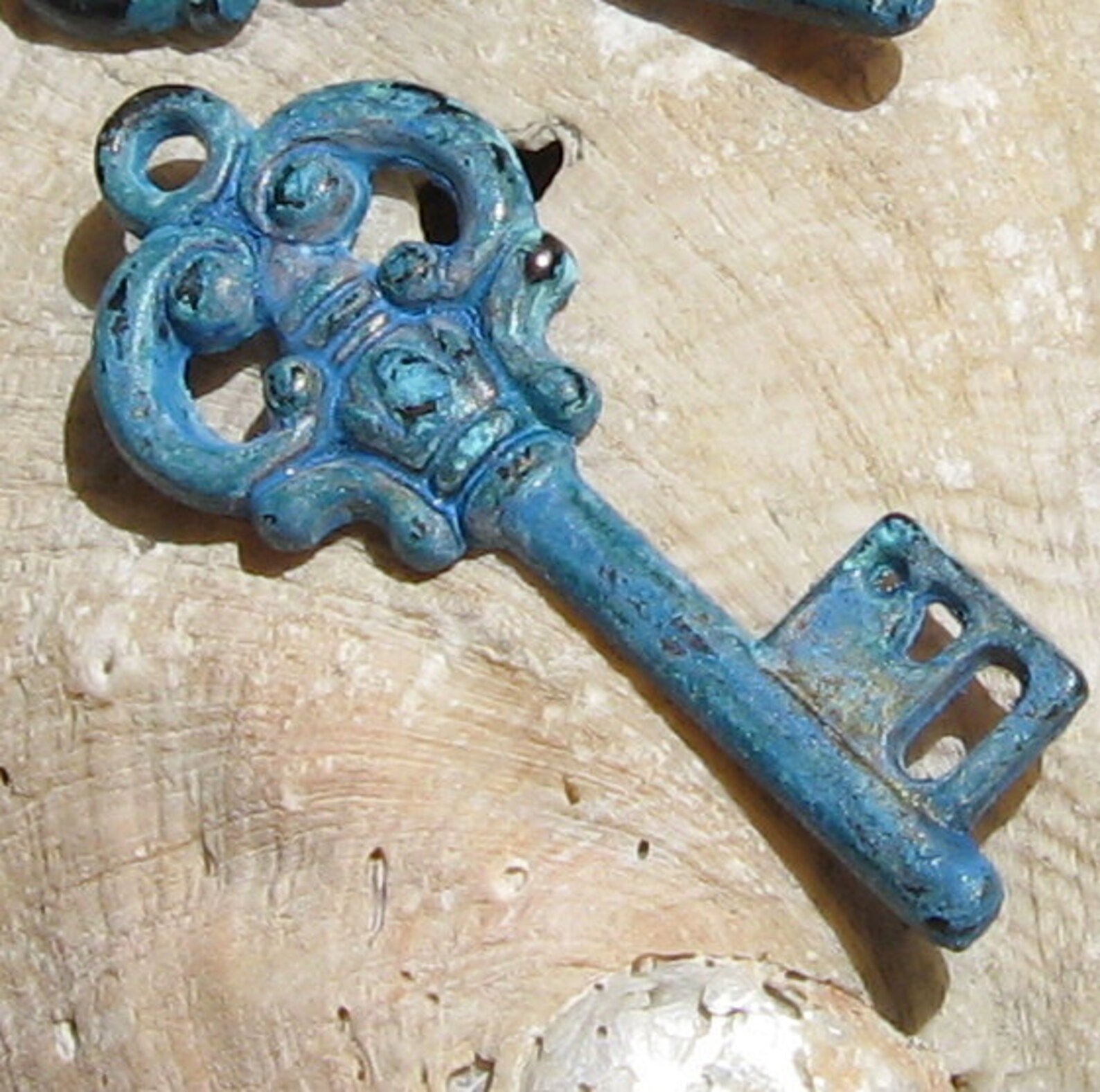 Skeleton key CURIO KEY pendant charm BLUE patina 2 pcs Etsy