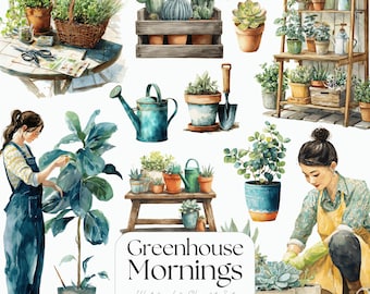 Ensemble de cliparts aquarelle pour serre : images botaniques PNG (téléchargement numérique
