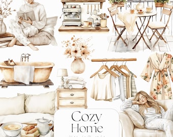 Clipart, aquarel Cosy Home, beige png (digitale download)