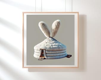 Mongoolse/Kazachse yurt met schattige dierenstijl; Leuke yurt; Nieuw design yurt: yurt voor kinderen; Wanddecoratie; Dierenprint; Home Printables; 300PPI