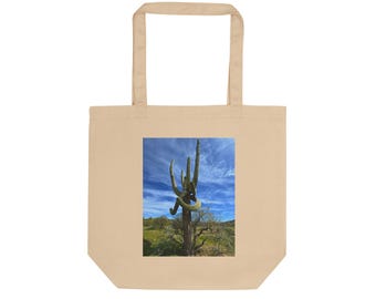 Eco-draagtas met foto - biologische katoenen keperstof - uitgestrekte Saguaro Cactus