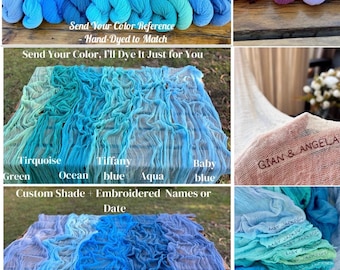 Camino de mesa de gasa azul teñido a mano en azul polvoriento, azul claro, azul marino, azul cielo y aguamarina. Decoración de mesa para bodas bohemia. Camino de mesa de algodón suave.