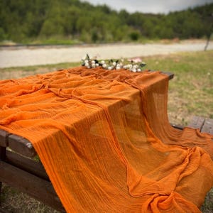 Burnt Orange Cheesecloth Table Runner – Hand Dyed Gauze – Fall Wedding Decor – Terracotta Boho Table Linen – Rustic Autumn Styling