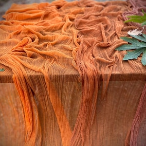 Burnt Orange Cheesecloth Table Runner – Hand Dyed Gauze – Fall Wedding Decor – Terracotta Boho Table Linen – Rustic Autumn Styling