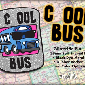 COOL BUS Glitter Enamel Skoolie Pin Silver / Blue