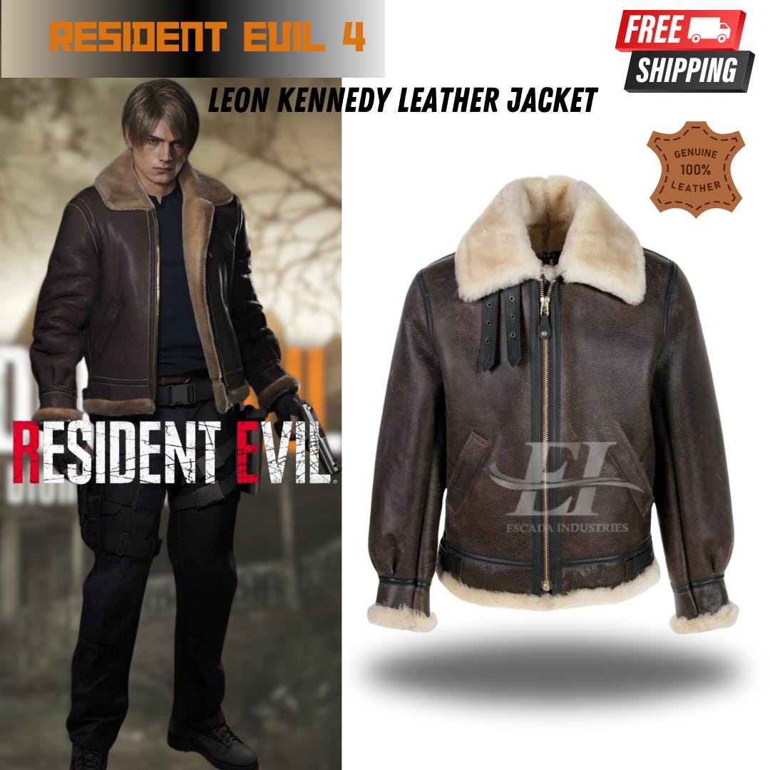 Resident Evil 4 Leon Kennedy Leather Bomber Jacket Premium Cosplay ...