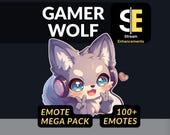 Gamer Wolf Emote Mega Pack: Anime Twitch, Discord, YouTube, Kick (Digital Download)