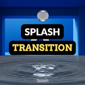 Puede incluir: Ilustración digital que presenta un efecto de salpicadura de agua. Las palabras "SPLASH" y "TRANSITION" se muestran en negrita. Una gota de agua está encima del texto y se ven ondas en el agua debajo.