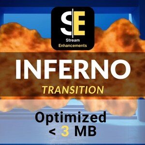 May include: A digital graphic with the word "INFERNO" in large white letters, with "TRANSITION" below. The image features a fiery orange and yellow background, with the text "Optimized < 3 MB". A logo for "Stream Enhancements" is in the top corner.