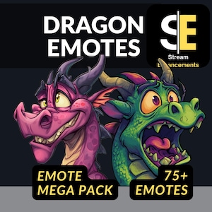 75+ Dragon Emote Pack | Fun Emotes for Twitch, Discord, YouTube | Cute, Chibi, Angry, Hype, Sad, Baby Dragon | Stream Graphics