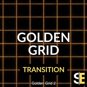Könnte beinhalten: Digitalgrafik mit den weißen Worten "GOLDEN GRID" über dem gelben Wort "TRANSITION". Der Hintergrund ist ein schwarzes Gitter mit leuchtend orangefarbenen Linien. Das Logo "SE" befindet sich in der unteren rechten Ecke.