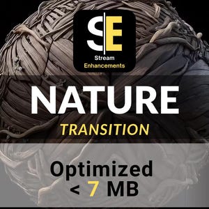 以下が含まれることがあります： 「NATURE TRANSITION」の文字が、テクスチャ加工された球状のオブジェクトの上に配置された画像。オブジェクトはグレーと茶色のトーンで構成されています。画像には「Optimized < 7 MB」の文字とロゴも含まれています。