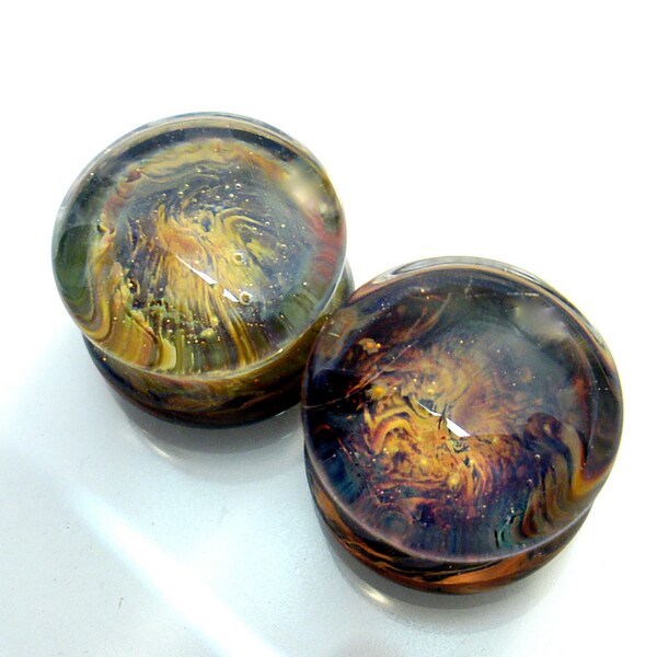 1/2",9/16",5/8",3/4",7/8" ALIEN LANDSCAPE Ear Plugs Gauges for Stretched Ears Glass Pyrex