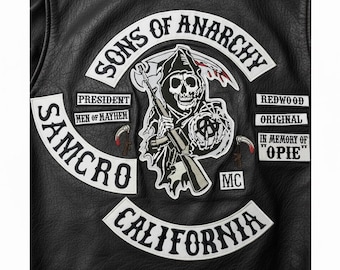Sons of Anarchy SAMCRO Patch Set California MC Redwood President Opie Biker Vest Embroidered Patches iron on Patches
