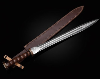Handmade Damascus Steel Roman Gladius Sword, Collector's Display
