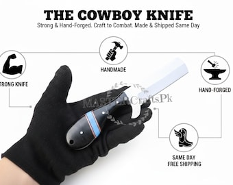 Handmade Damascus Cowboy Knife with Leather Sheath