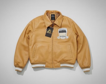 Avirex x Timberland Leather Varsity Jacket - Limited Edition Mustard Yellow Bomber