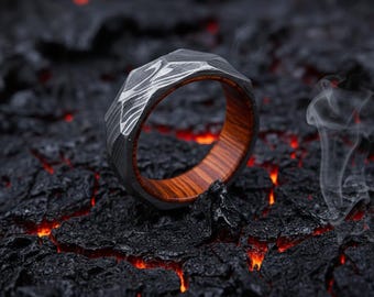 Damascus Steel Rock Hammered Ring Twist Men Wedding Band Engagement Ring Gift