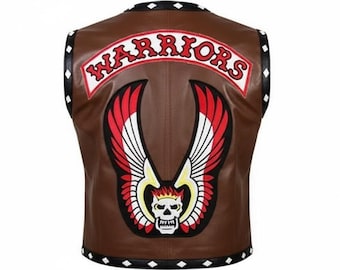 The Warriors Movie Real Brown Leather Vest for Men Gift,Cafe Racer Leather Biker vest Leather Jacket Cosplay Costume