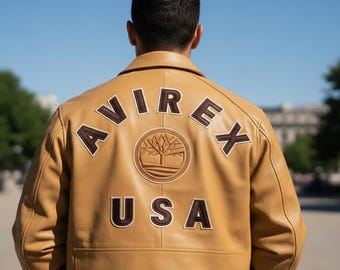 Men's Avirex x TIMBERLAND Genuine Real Leather Varsity Jacket Yellow Limited Edition Patch Handmade Coat