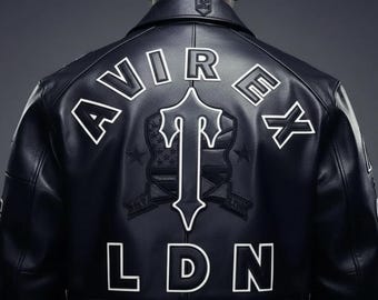 Men Avirex Black Real Bomber American Flight Jacket Leather Jacket for Men Gift, Avirex Cafe Racer Leather Biker Jacket,